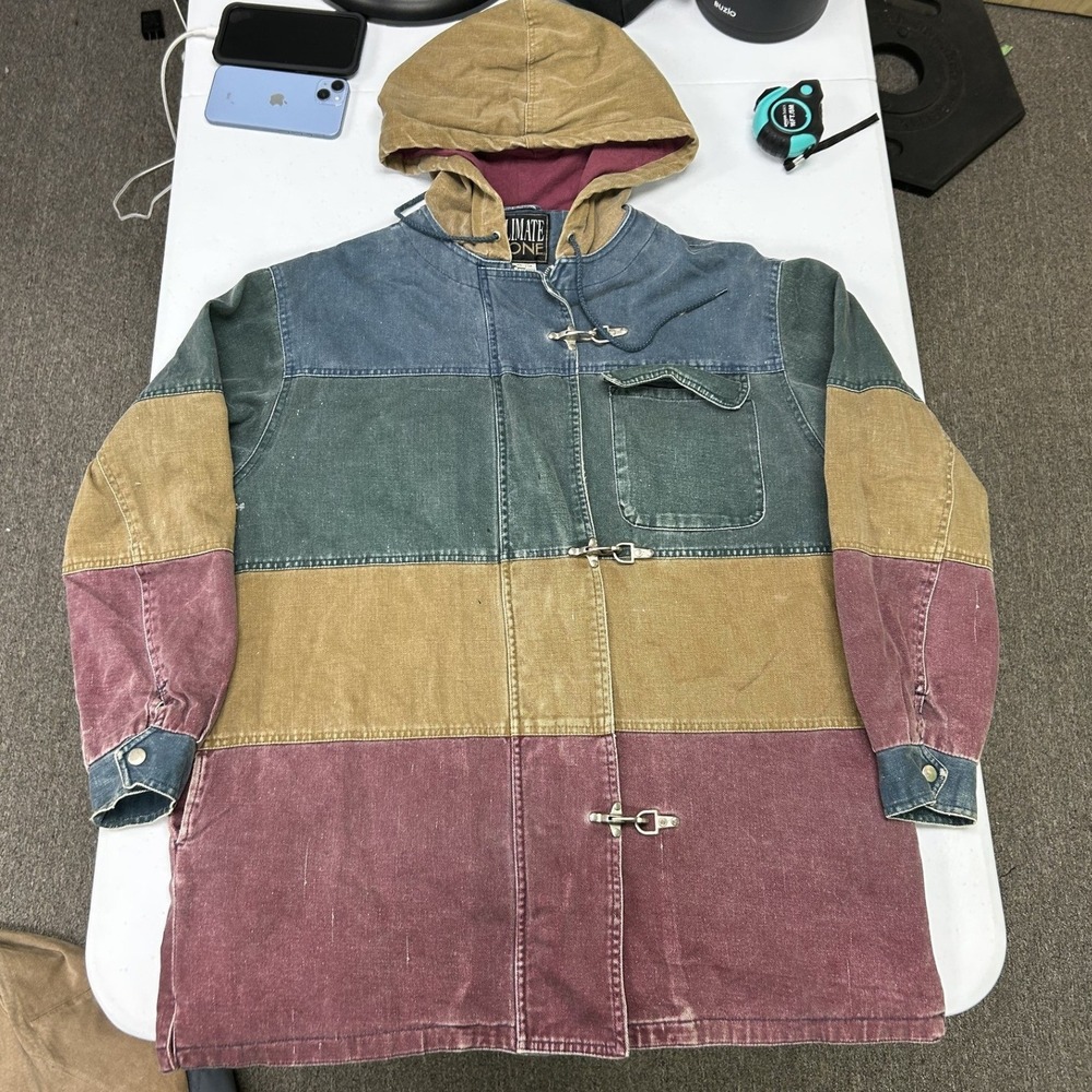 Climate Zone Hooded Jacket Mens M Multi Color Canvas Colorblock Lobster Clasp